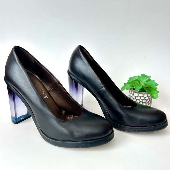 AGL Attilio Giusti Leombruni Lucite Heel Pumps Black Leather Platform Size 39 - Picture 7 of 13